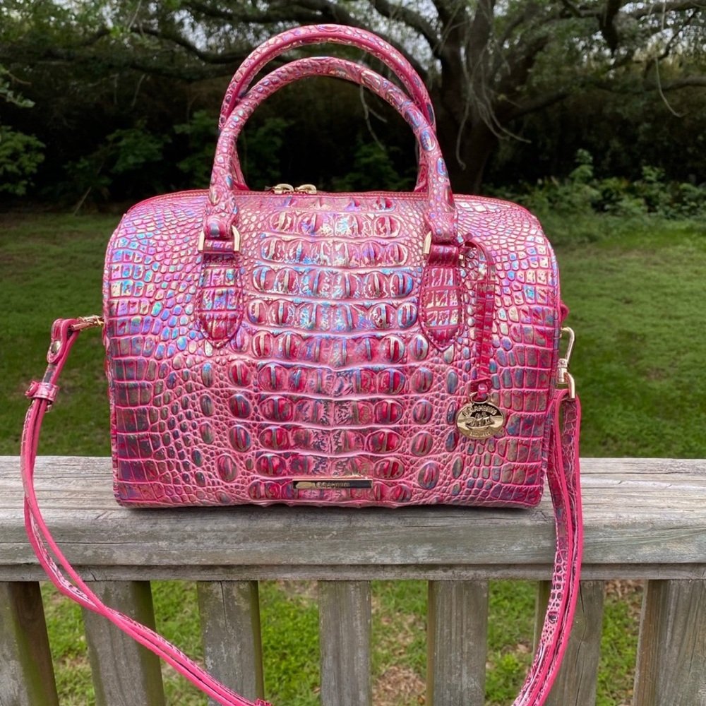 Brahmin Magenta Wonderland Stacy Satchel with matching wallet